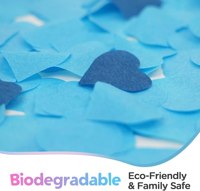12Inches 4Pcs Gender Reveal Confetti Cannon - Biodegradable Powder & Heart Shaped Confetti Poppers - Blue, 4 Pack - Baby Boy Gender Reveal Smoke Bombs - Powder Cannon Party Poppers Blue Party Supplies