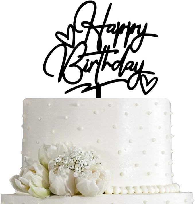 Happy Birthday Cake Topper - Birthday Party Decorations, Black Acrylic