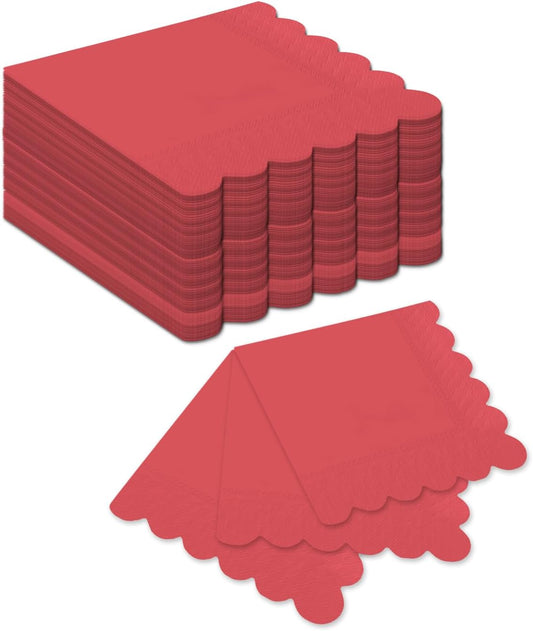 qiqee Magenta Cocktail Dinner Napkins 5x5inch Disposable Beverage,Wedding, Birthday Party Dessert Wave Paper Napkins(120 Count)