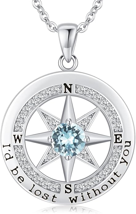 S925 Necklace Gift for Wife |Compass Jewelry |Women Anniversary |Sterling Silver |Girlfriend Birthday Gifts for Her Valentines |I'd be Lost without You |Jewel 18K Gold