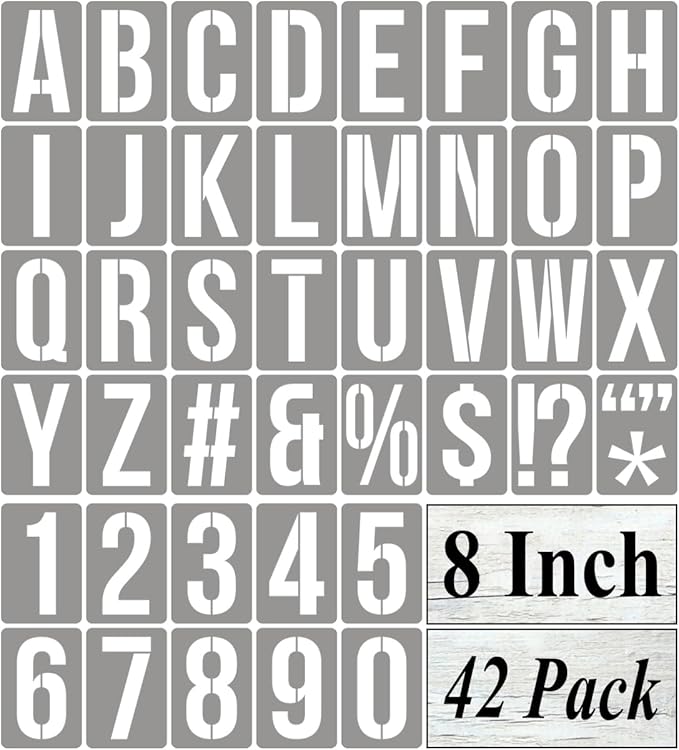 8 Inch Alphabet Letter Stencils for Painting - 42 Pack Letter and Number Stencil Templates with Signs for Painting on Wood, Reusable Numbers and Letters Stencils for Chalkboard Wood Signs & Wall Art