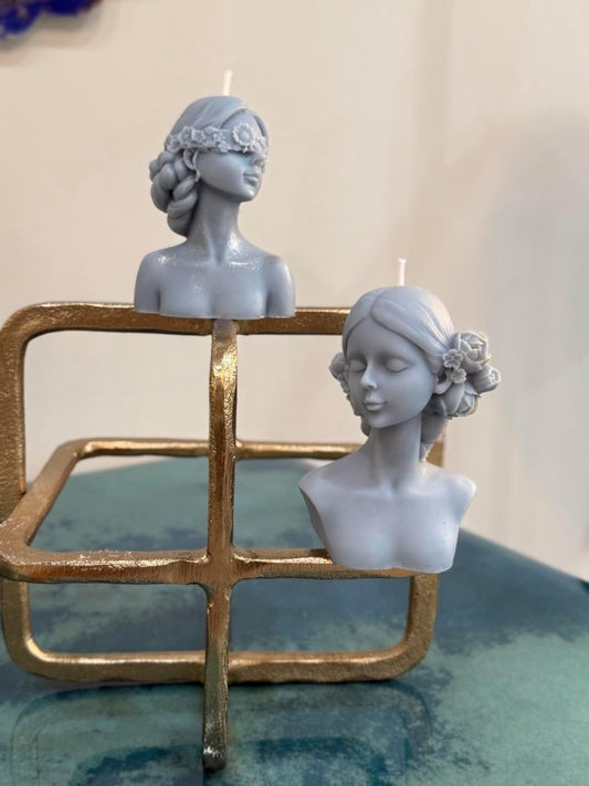 Handmade Bust Candle – Elegant Goddess Sculpture Candle – Decorative Home Décor & Unique Gift (Set of Two, Gray)