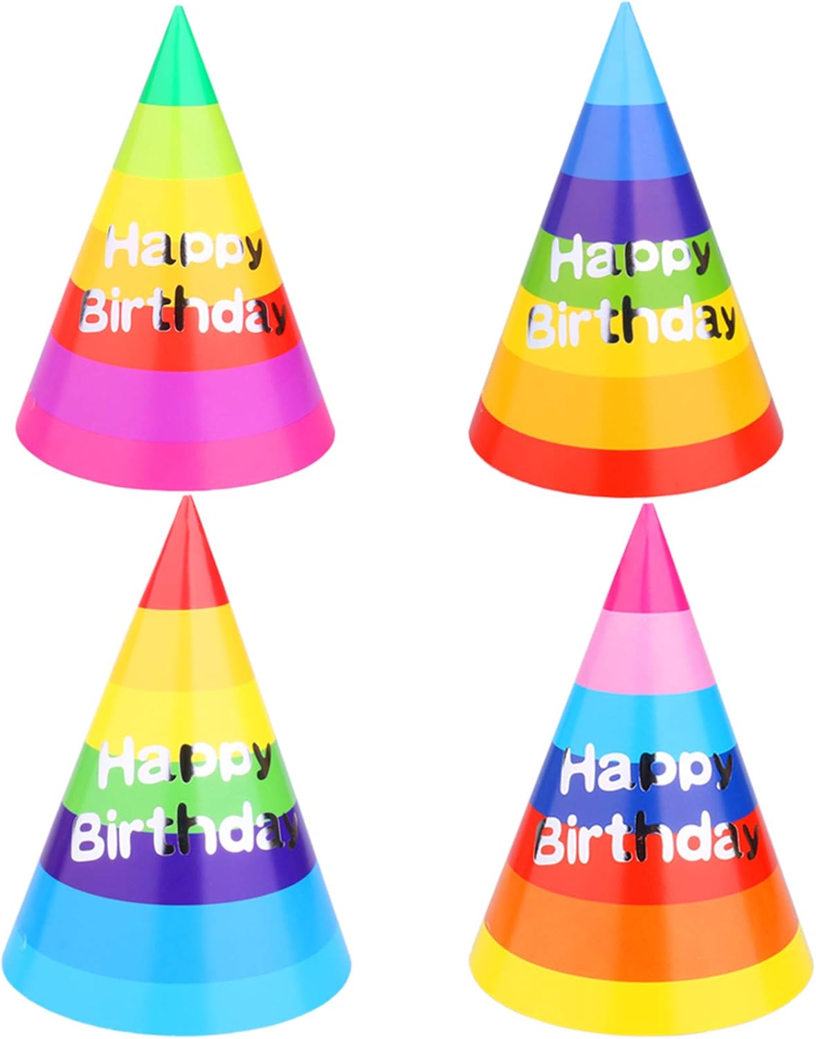 Rainbow Cone Party Hats for Kids & Adults - 12 Pack, 8 inch - Perfect for Birthday Parties & Classroom Decorations