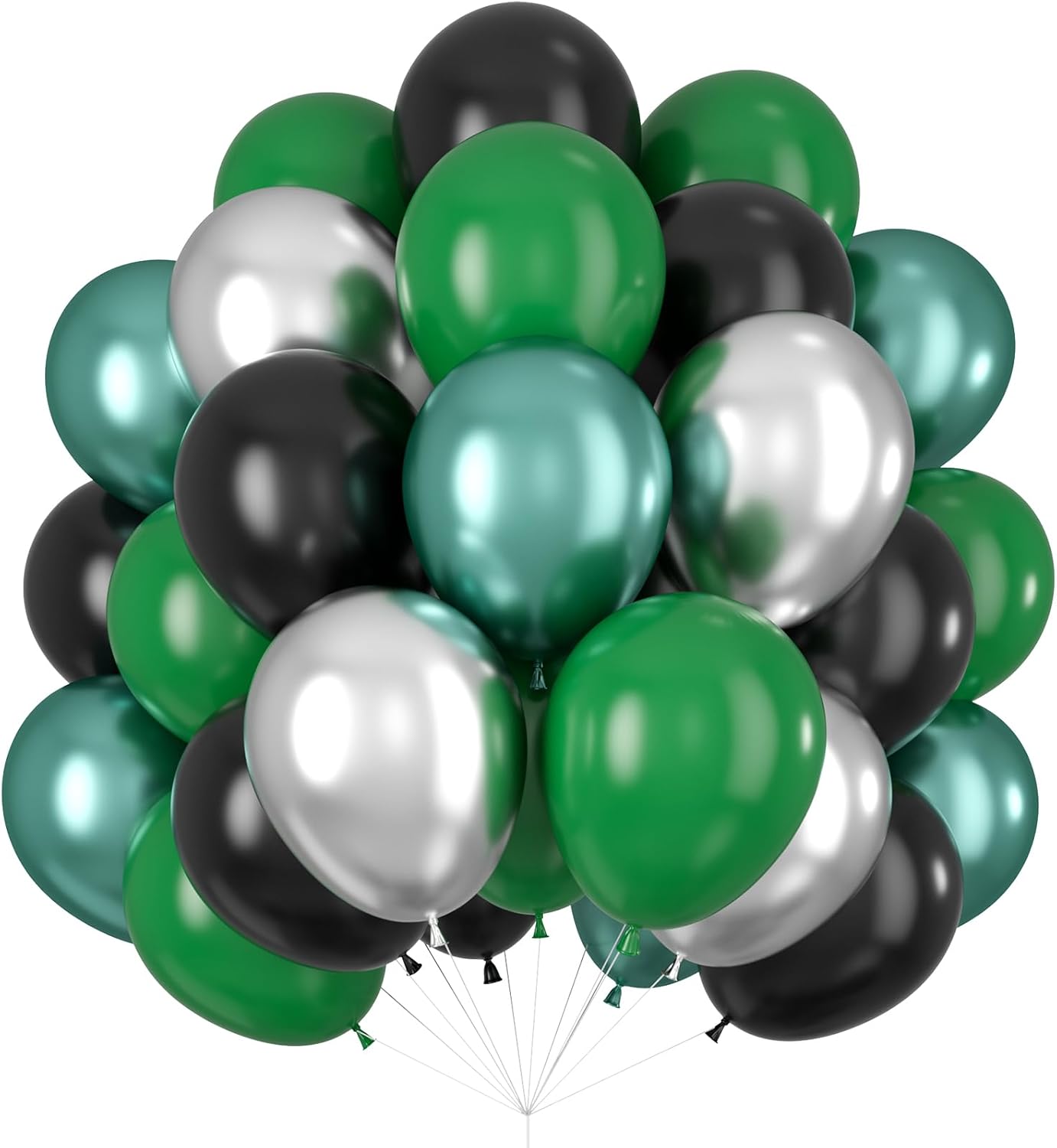Green Black Balloons Metallic Green Silver Balloons for Graduation Party Decorations Jungle Wild Theme Birthday Decor 60PCS 12INCH Green Black Silver Helium Latex Balloons
