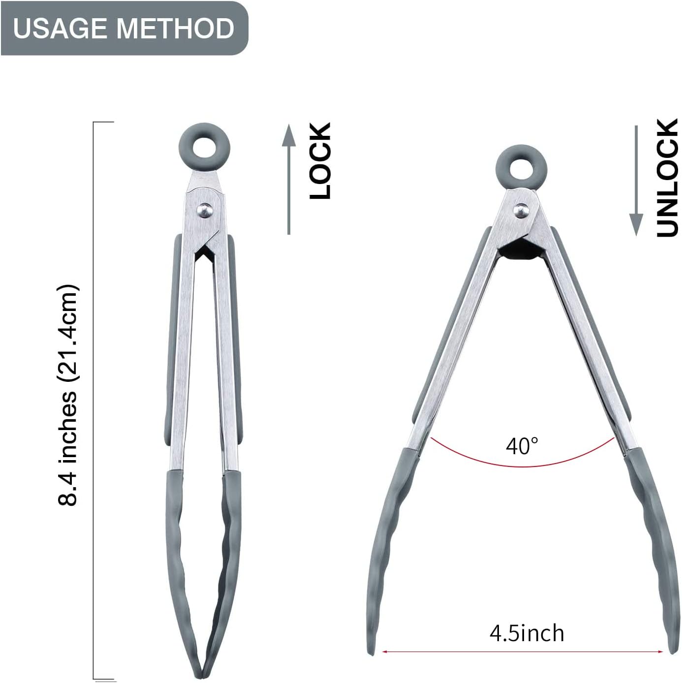 MSY BIGSUNNY Kitchen Food Tongs - 7" Mini Silicone Serving Tongs - Set of 3 (Gray)