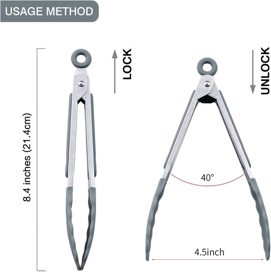 MSY BIGSUNNY Kitchen Food Tongs - 7" Mini Silicone Serving Tongs - Set of 3 (Gray)