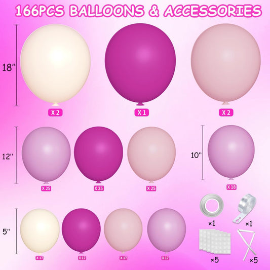 Red Pink Purple White Balloon Arch Kit, 166Pcs Dusty Pink Balloons Garland for Girl Women Wedding Engagement Anniversary Birthday Bridal Baby Shower Party Decorations