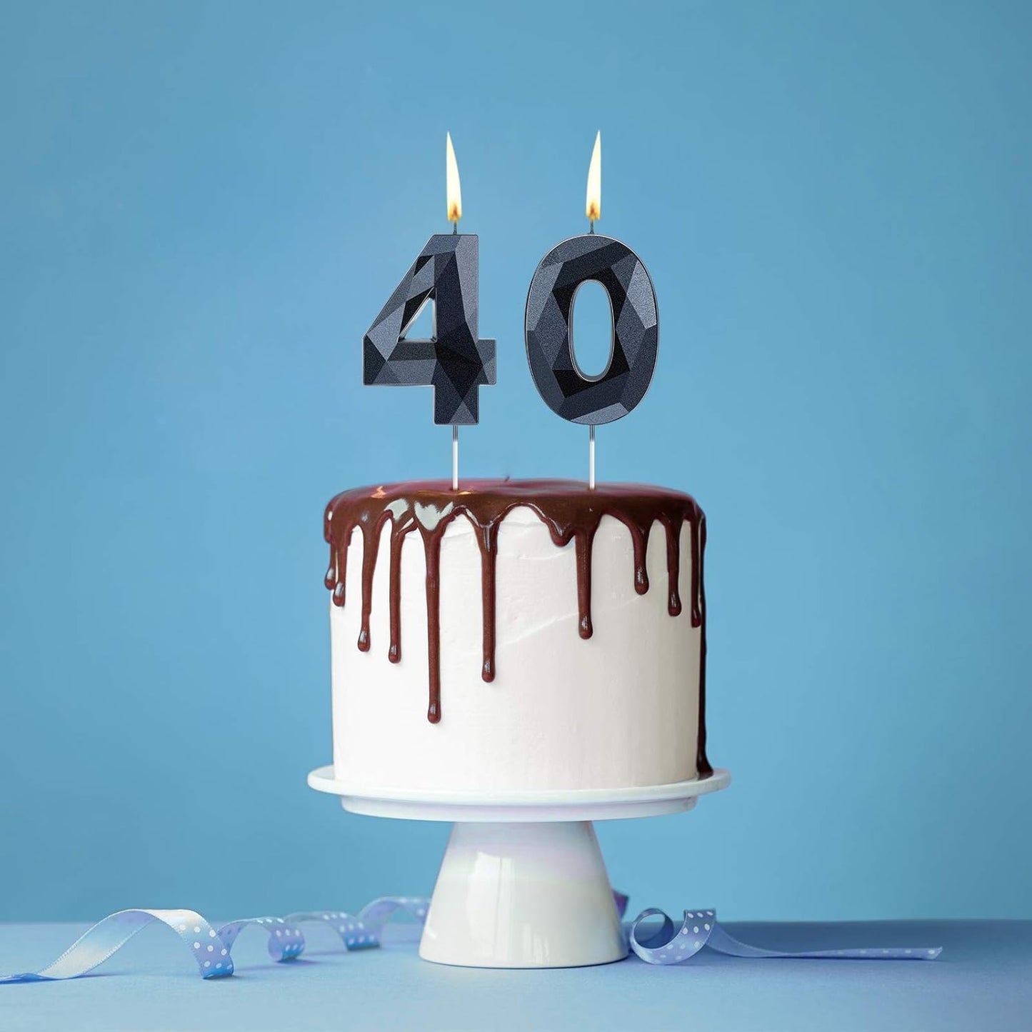 Nuanchu 40th Birthday Candles, Number 40 Happy Birthday Cake Topper 3D Diamond Shape Numeral Sparkler Candles for Men Women Party Wedding Decoration Theme Party (Black)