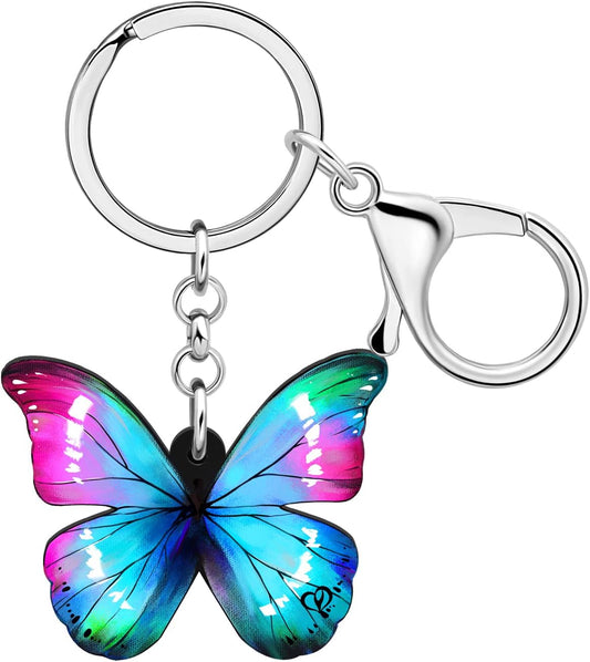 BONSNY Morpho Menelaus Butterfly Key Chains for Women Car Purse Bag Rings Pendant Charms