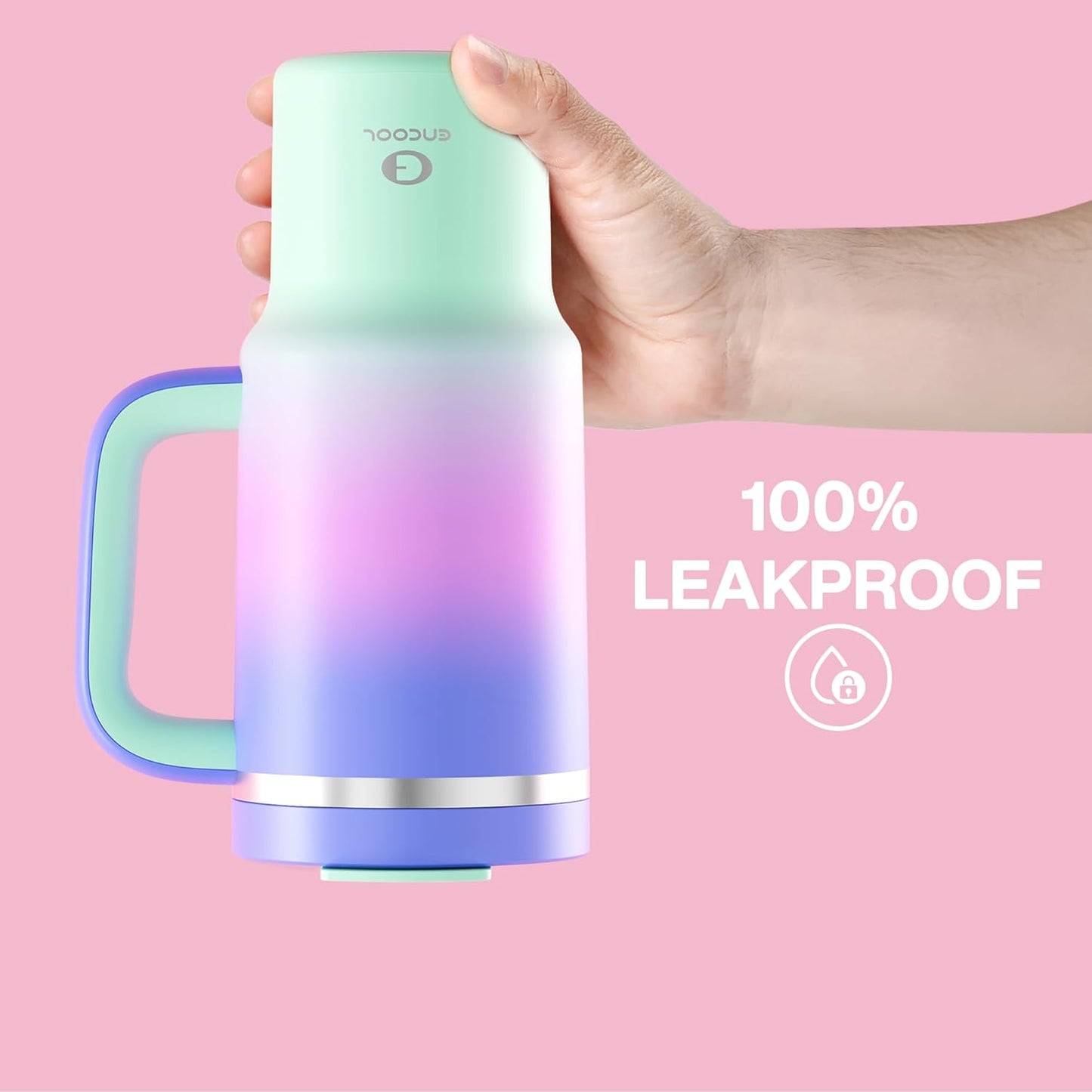 32 oz Tumbler with Handle and Straw: Stainless Steel Insulated Tumbler Keeps Cold for 24 Hours, Leakproof Travel Cup Fits in Cup Holder and BPA-Free, Frosted Lilac