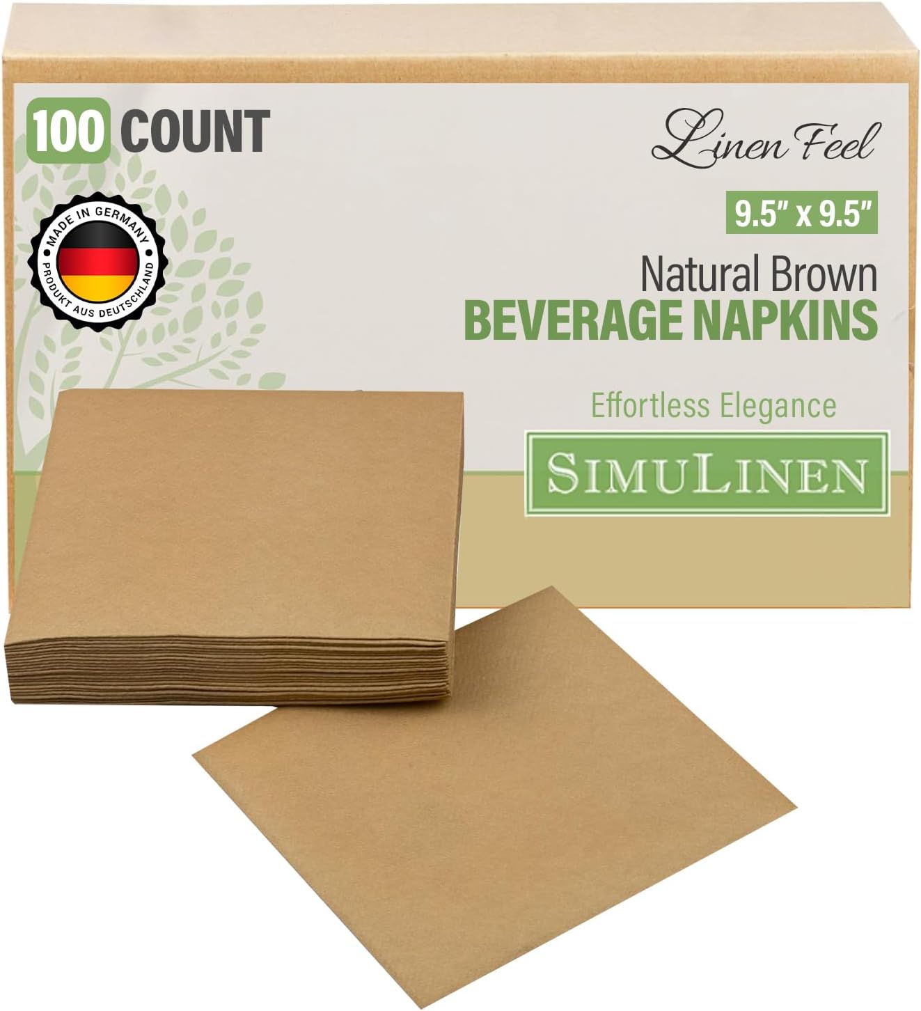 SimuLinen Natural Brown Beverage Napkin - Disposable and Absorbant - Party Napkin/Cocktail napkins - Pack of 100