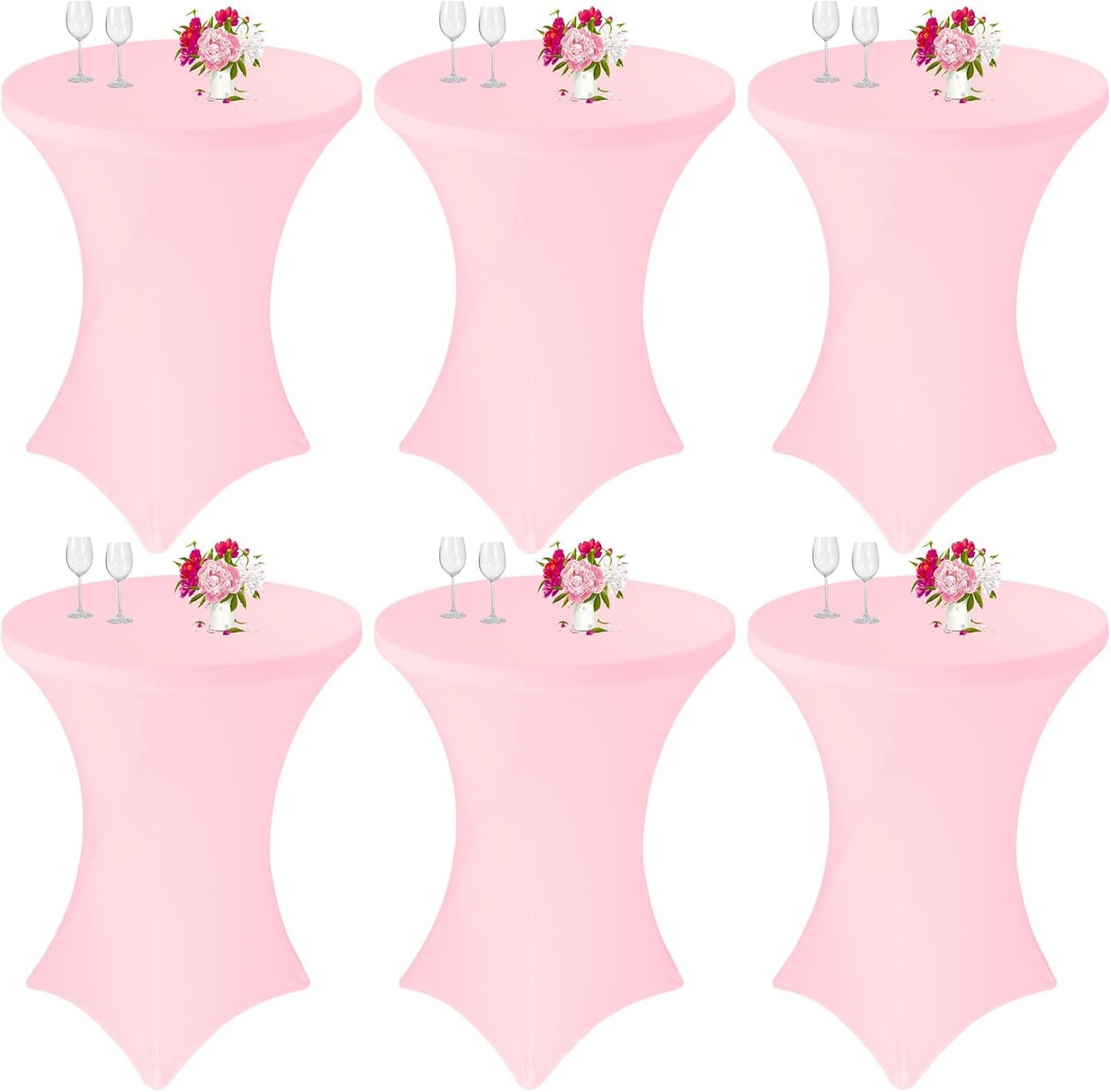 6 Pack Cocktail Spandex Tablecloth 32"x43" Pink Stretch Square Corners Cocktail Table Cover Fitted High Top Round Table for Bar Wedding Birthday Party Banquet