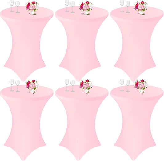 6 Pack Cocktail Spandex Tablecloth 32"x43" Pink Stretch Square Corners Cocktail Table Cover Fitted High Top Round Table for Bar Wedding Birthday Party Banquet