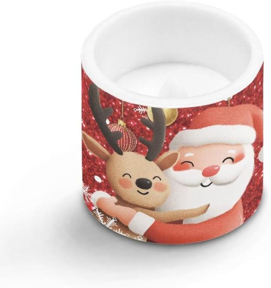 Poceacles Christmas LED Flameless Candles Set of 4 Multi-Color Battery Operated Fake Flickering Candles with Remote and Timer, for Holiday Festival Decorations, Santa Claus Reindeer Red