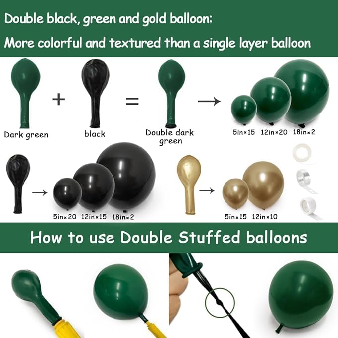 Black Green Gold Balloon Garland Double Stuffed Forest Dark Green Balloons Black Gold Balloon Arch Kit for Wedding Birthday Jungle Baby Shower Graduation Prom Camo Army Party Decorations