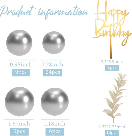 MIAHART Ball Cake Toppers Boho Grass Cake Topper Ball Cake Insert Decoration for Birthday Wedding Baby Shower Party Decorations Boho Themed Party Supplies (Silver)