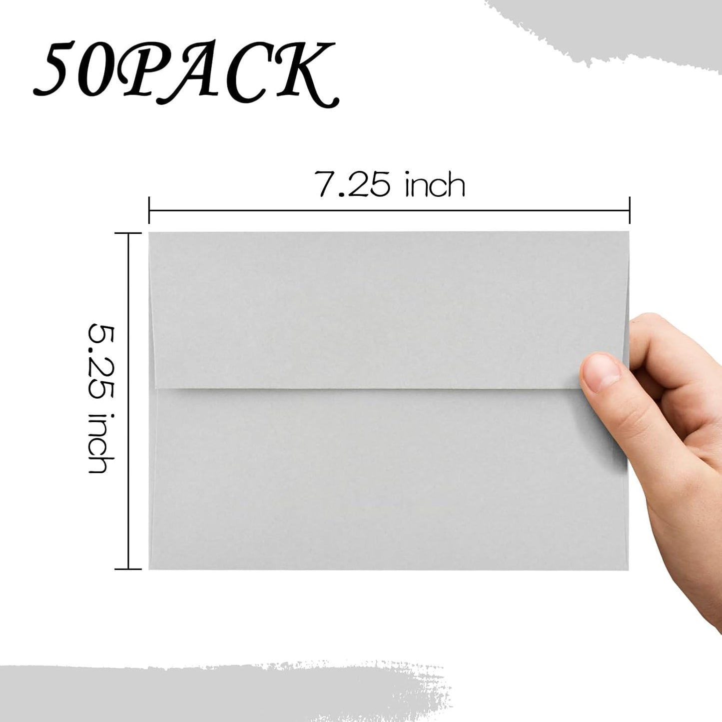 AZAZA 50 Pack 5x7 Envelopes - A7 (5.25x7.25in), Gray, Self-Seal, Perfect for Invitations, Weddings, Baby Showers