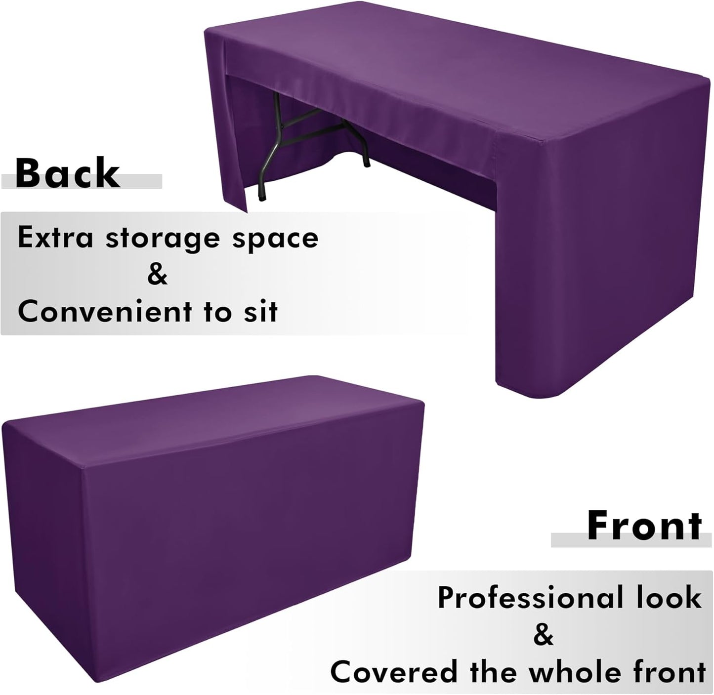 Nasitos 2 Pack Purple Tablecloth Rectangle Fitted for 4 Foot-Open Back Valentines Tablecloth Fabric Washable and Wrinkle Resistant Table Cover for Trade Show, Parties, Banquet, Buffet, Baby Shower