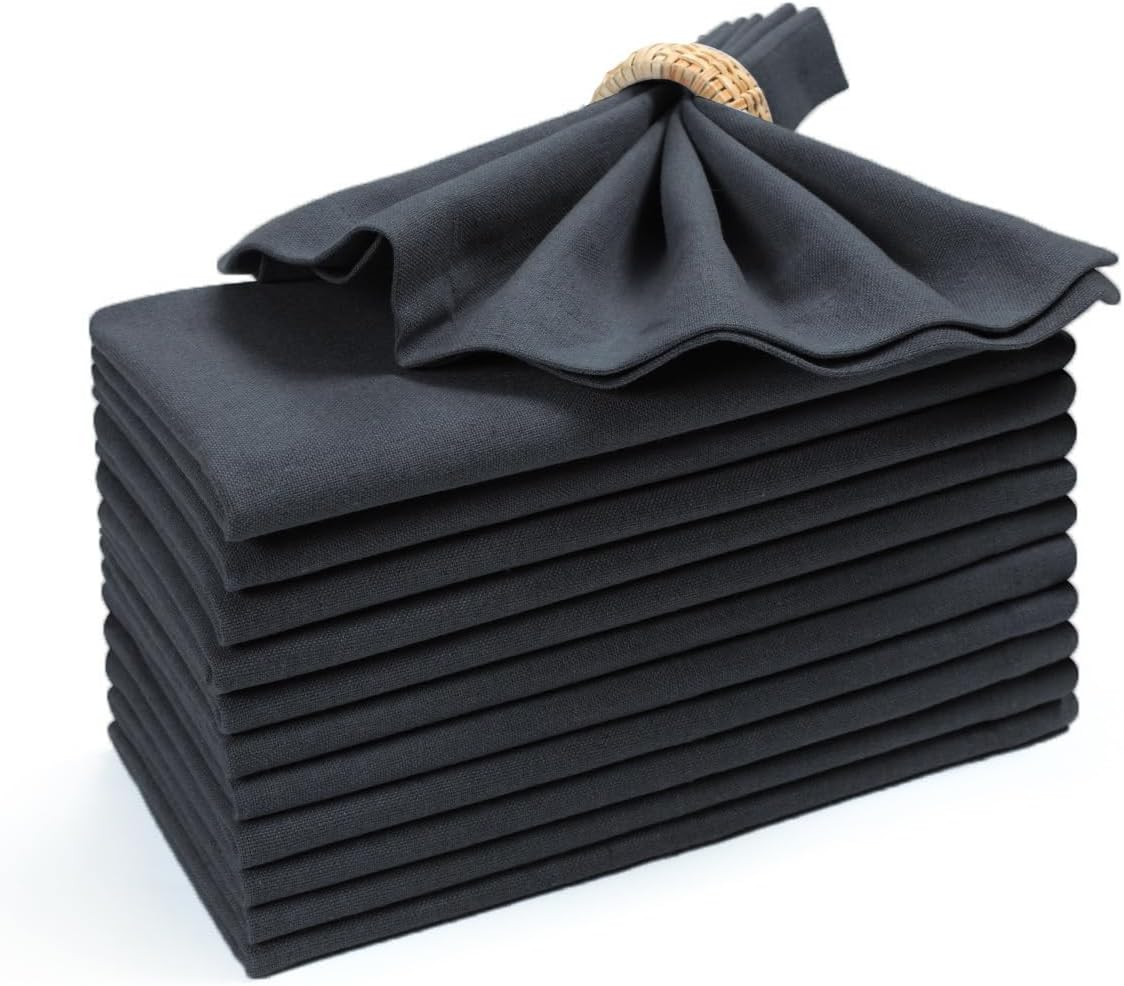 Bedding Craft Cotton Dinner Cloth Napkins Set of 12 – 18x18 Dark Grey Fabric – Reusable & Machine Washable Dinner Napkins for Weddings, Restaurants & Everyday Use