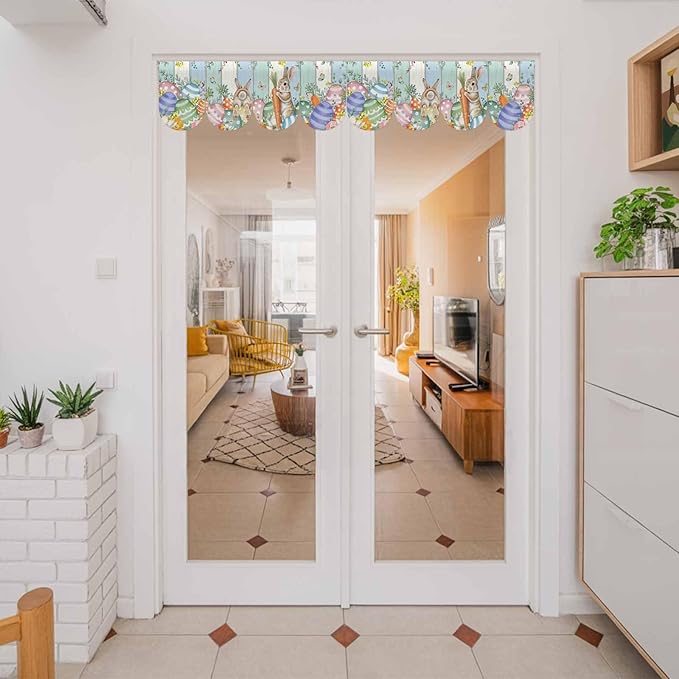 Easter Banner 4Pcs Indoor Outdoor Hanging Banner Flag Spring Rabbit Eucalyptus Leaves Eggs Wooden Sign for Fireplace Mantel Decorative Bunting Garland Valance for Shop Door Mantle Decor 7.9"x11.8"