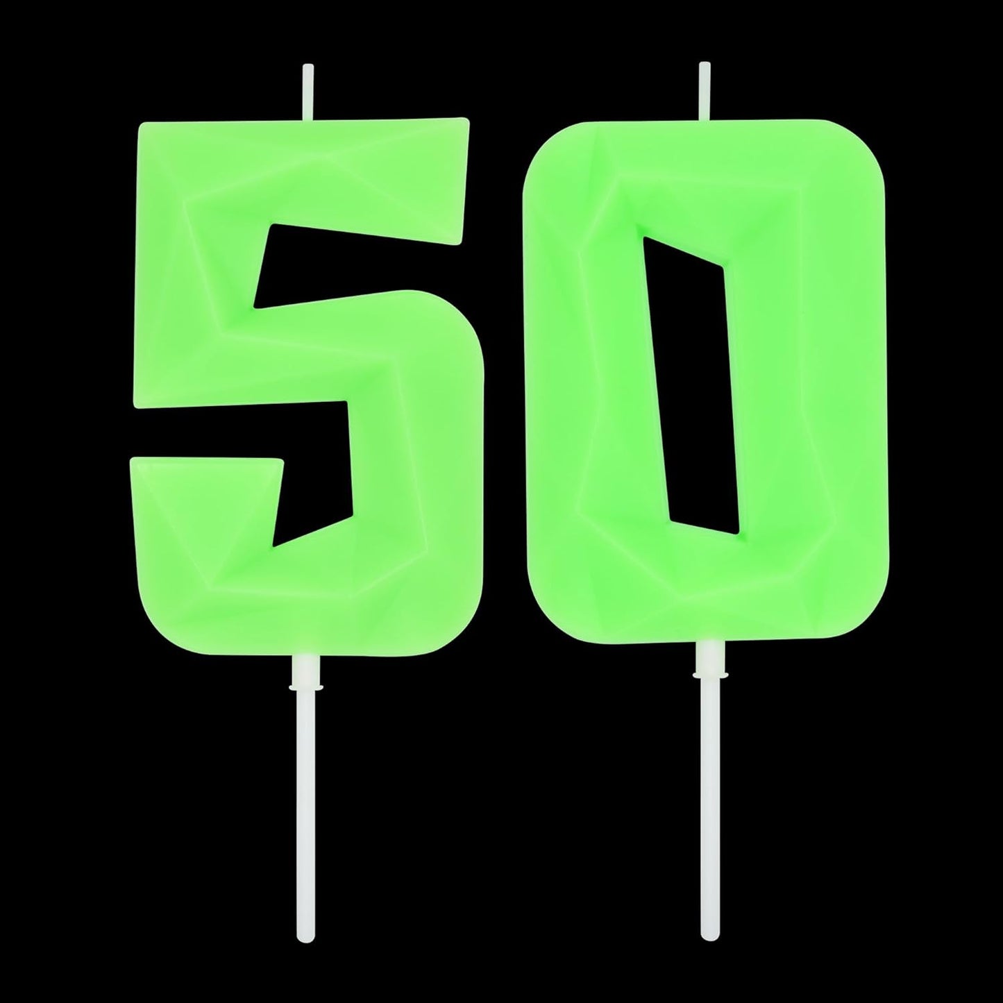 DERVENTA Large Birthday Candle Number 3D Luminous Green 3.7 inch Party Celebration Anniversary Decoration Cake Topper 1 Piece (Luminous Green Number 50)