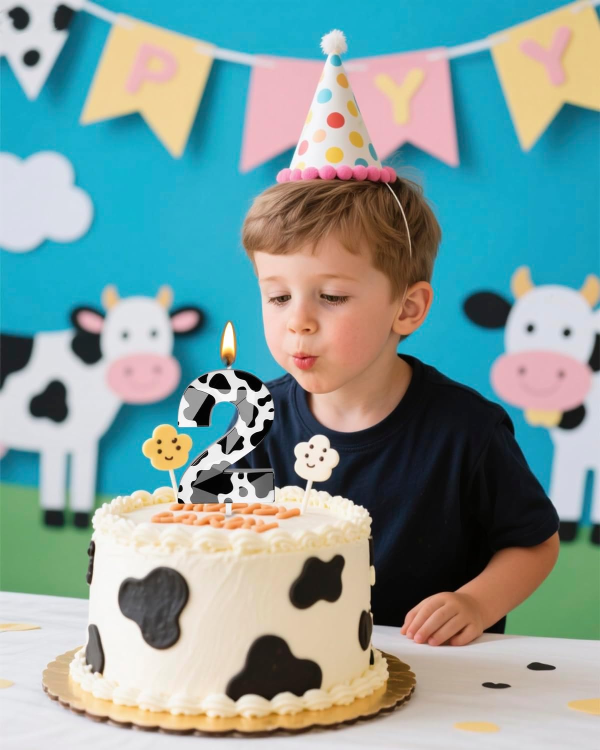 Number 2 Black Cow Birthday Candles，2.68 inch Metallic 3D Cow Birthday Candles, Cow Themed Cake Topper Decorations for Birthday Party Anniversary Celebration Supplies