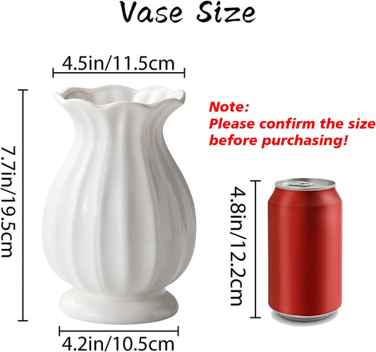 White Ceramic Vase, 7.6 Inch Flower Vase Home Decor Modern Decorative Vases for Bouquet, Unique Vases for Farmhouse Living Room Cabinet Table Centerpieces Wedding Decorations