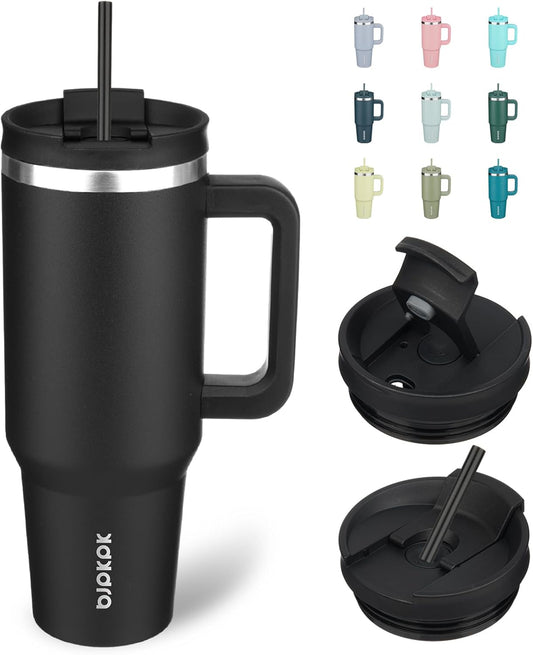 BJPKPK 40 oz Tumbler With Handle Insulated Tumblers With Lid And Straw Stainless Steel Thermal Cup,Black