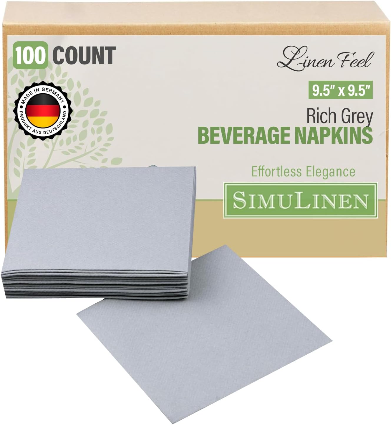 SimuLinen Rich Grey Beverage Napkin - Disposable and Absorbant - Party Napkin/Cocktail napkins - Pack of 100