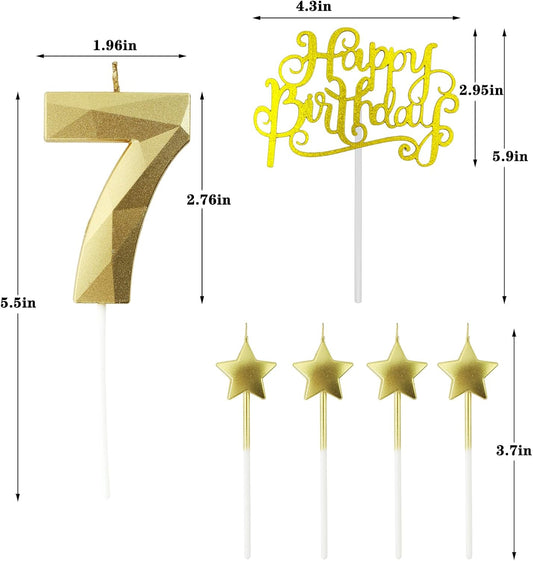 Golden Number 17 Birthday Candles and Star Birthday Candles 2.76 inch Birthday Cake Candles 3D Diamond Shaped Candles are Suitable for Birthday Parties and Anniversary Cake Decorations Candles