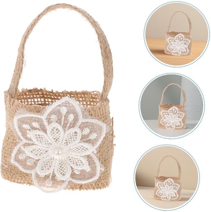 BESPORTBLE 6pcs Mini Burlap Flower Girl Baskets Floral Candy Bags Rustic Party Favor Bags for Wedding Ceremony Decorations