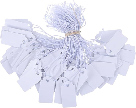 200 Piece Small Tags with Elastic String White Hang Price Tags 1.02×0.47inch Writable Gift Tag Blank Label Display Tag Marking Shipping Label for Clothes Jewelry Product Price Marking