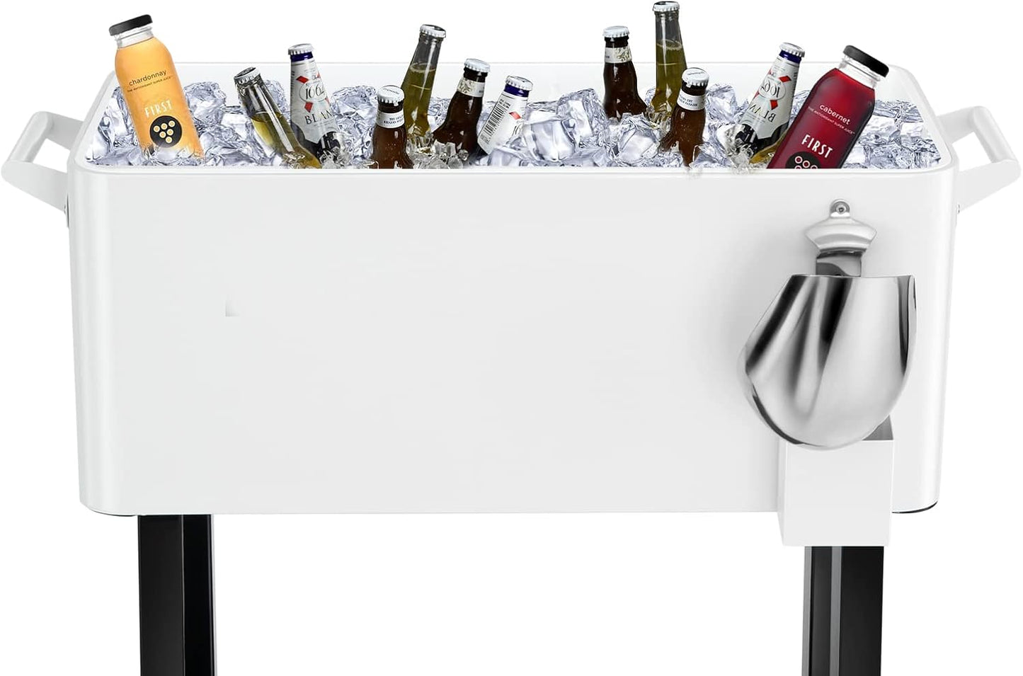 EDOSTORY 80 Quart Rolling Ice Chest Cooler Cart,Patio Backyard Party Drink Beverage Bar Stand Up Cooler Trolley with Ice Scoop
