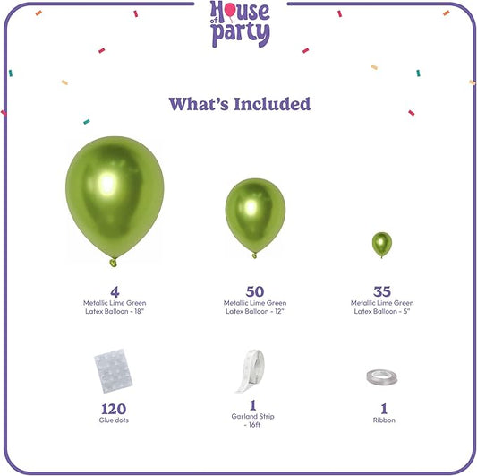 HOUSE OF PARTY Lime Green Balloons - Green Balloon Garland Kit 5/12/18 Inch | Balloon Arch Kit for Graduation, Birthday, valentines, Wedding, Bachelorette Party Balloon Garland for Decorations