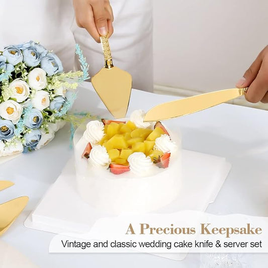 TUKDAK Cake Cutting Set for Wedding, Personalized Gold Cake Knife and Server Set, Custom Cake Serving Set, Engraved Pastry Pie Server Cake Pizza Cutter, Birthday Bridal Gift (F-Vintage)