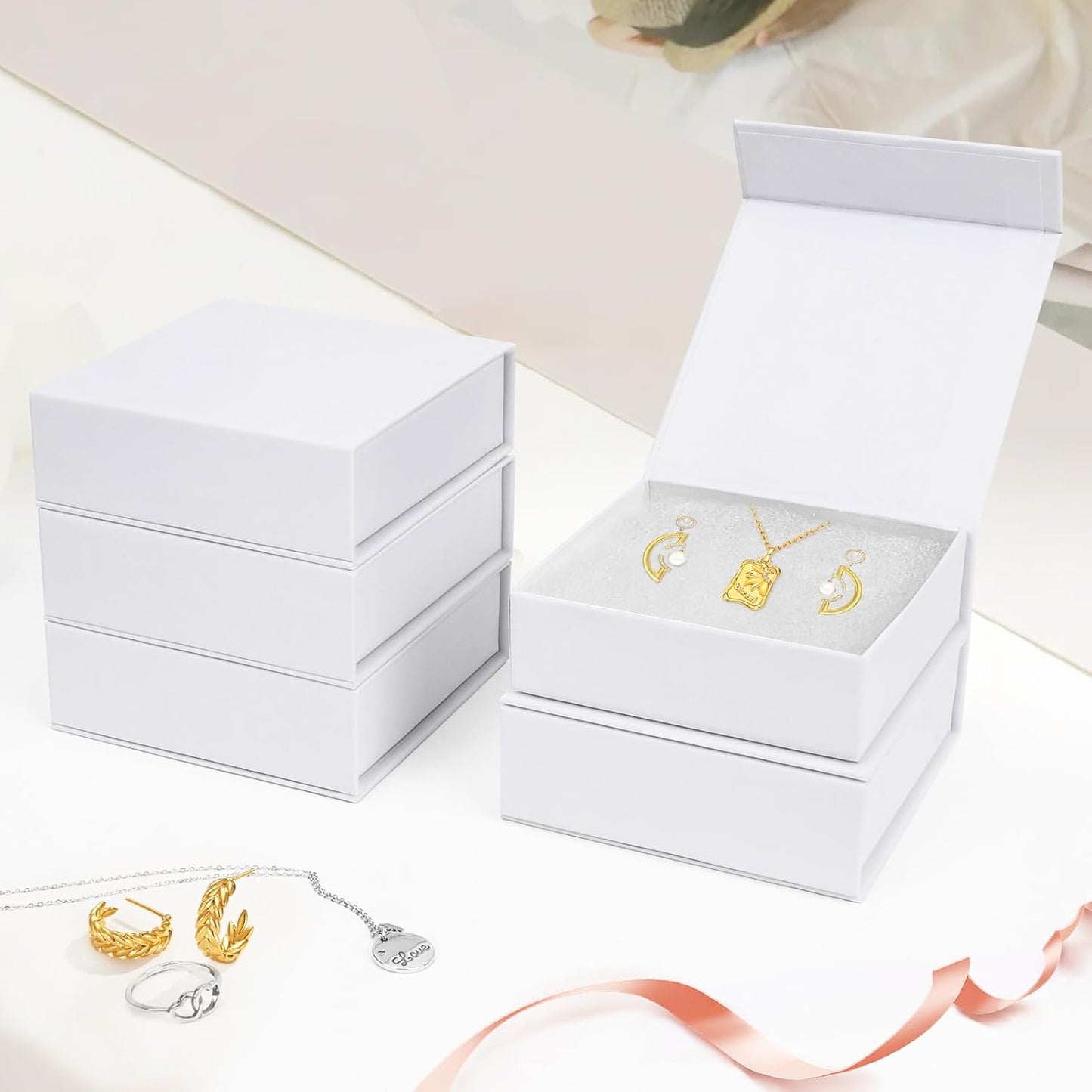 Mirgrime Jewelry Gift Boxes, 20 Pack 3.5x3.5x1 inch Small Jewelry Boxes, Cardboard Jewelry Box for Necklaces Bracelet Earring Ring (White)