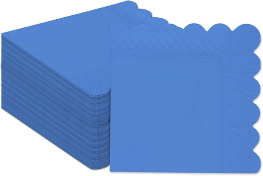 qiqee Sky Blue Cocktail Dinner Napkins 5x5inch Disposable Beverage,Wedding, Birthday Party Dessert Wave Paper Napkins(120 Count)