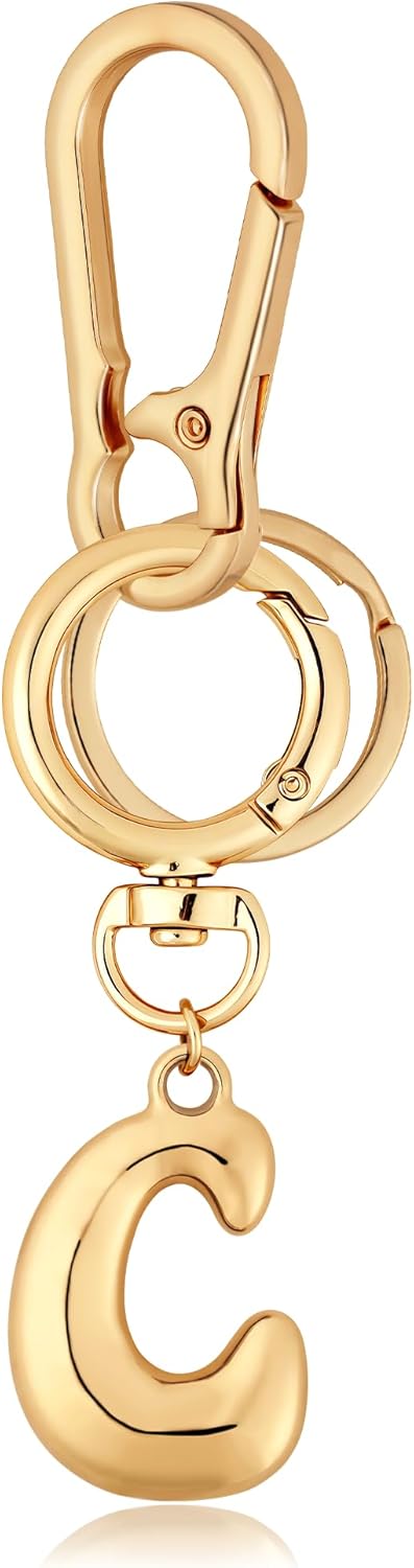 Gold Bubble Heart Initial Bag Charms for Handbags – Cute Initial Letter Keychain for Women, Purse Charms, Gold Gift