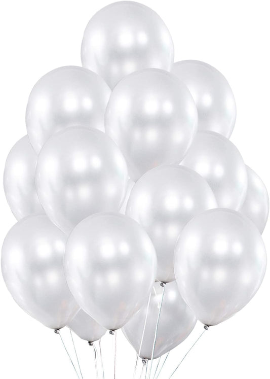 Fayoo White Balloons, 12 Inch White Metallic Balloon Party Decoration for Baby Shower, Christmas Decorations, Birthdays, Bridal Shower, Valentine’s Day, Graduation 100 Pcs 3.2g