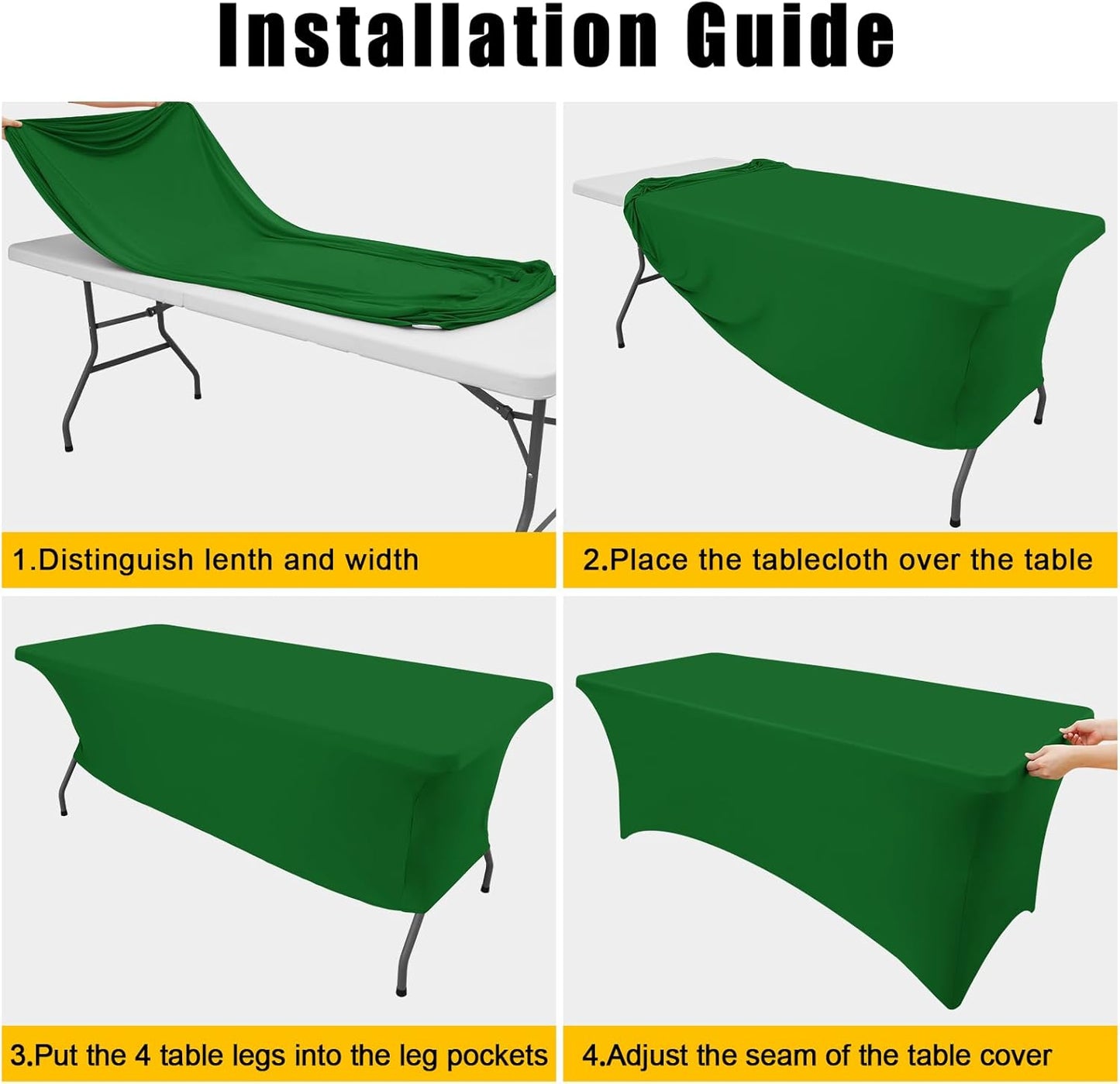 Smiry 2 Pack Spandex Table Cloth 5FT, Elastic Fitted Stretch Tablecloths, Washable and Wrinkle Free Rectangular Patio Table Cover for Outdoor, Wedding, Banquet (Emerald Green, 60Lx30Wx30H Inch)
