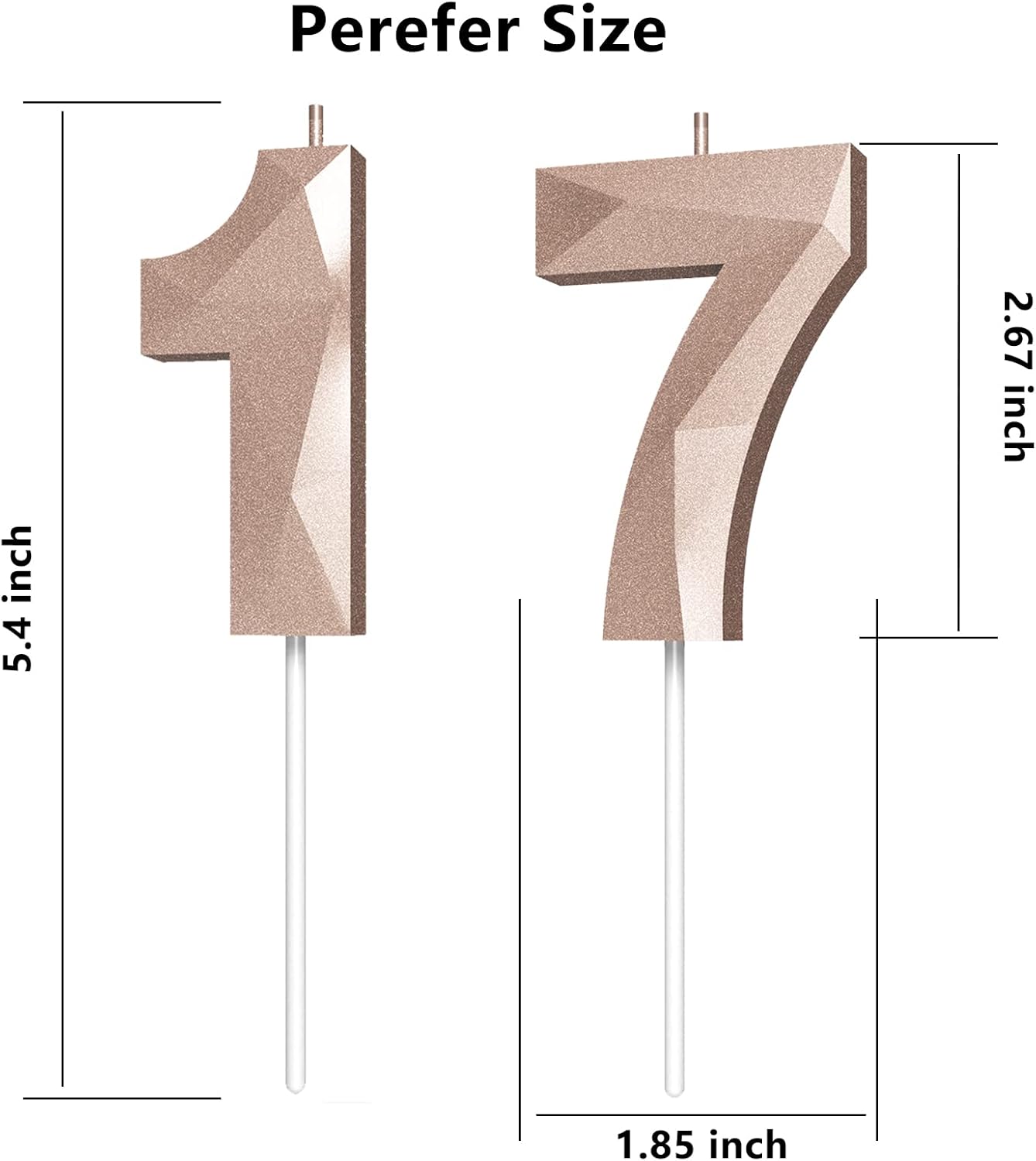 Number Birthday Candles(17 Candle Rose Gold) 3D Diamond Shape Number Happy Birthday Cake Candles for Birthday Party Wedding Decoration Reunions Theme Party