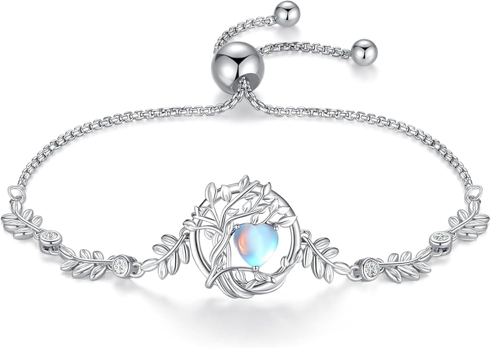 FANCIME Valentines Day Gift Tree of life Birthstone Bracelet for Women Sterling Silver Tree Jewelry Birthstone Charm Bracelet Gemstone Anniversary Birthday Gifts for Wife Mom Her