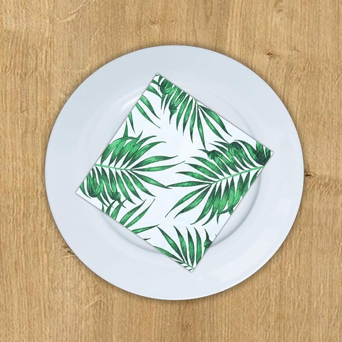 SOLAS 20 Pack Square Green 2-Ply 6 1/2' (16.5cm) Biodegradable Palm Leaf Paper Napkins - Perfect for Luau, Outdoor Wedding, Bridal Shower Parties