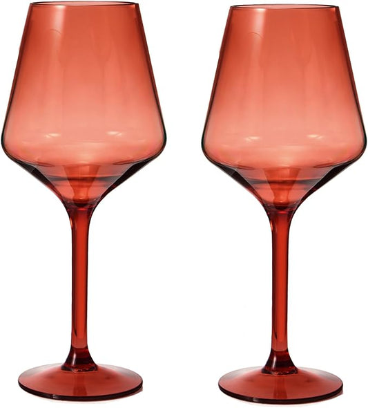 Floating Wine Glasses for Pool (18 Oz | Set of 2) - Wine Glass Set That Float | Shatterproof Poolside Wine | Beach Glass | Outdoor Tritan Plastic Glassware with Stem for Patio, Picnic - Muted Red