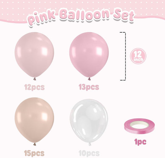 Pink Beige Balloons,50Pcs 12 Inch Blush Pink Cream and Clear Balloons for Girl Baby Boho Birthday, Bridal Shower, Bachelorette, Wedding Party Supplies