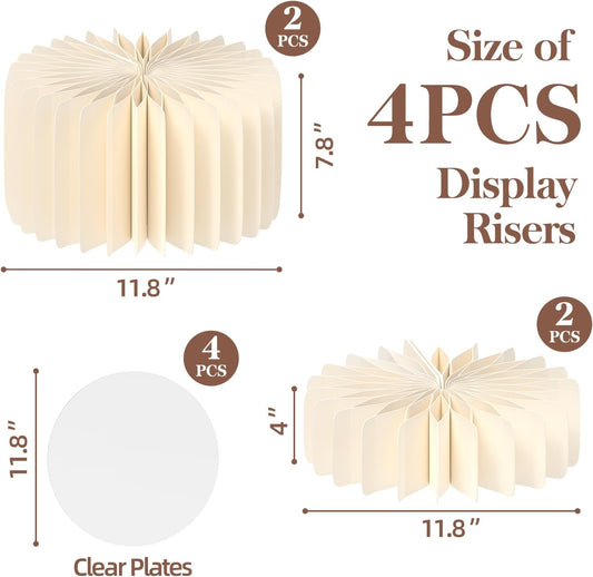 4 PCS Buffet Risers, Foldable Food Risers for Buffet Table, Cylinder Display Stands for Party, White Cake Cupcake Stands for Food Display, Catering Supplies