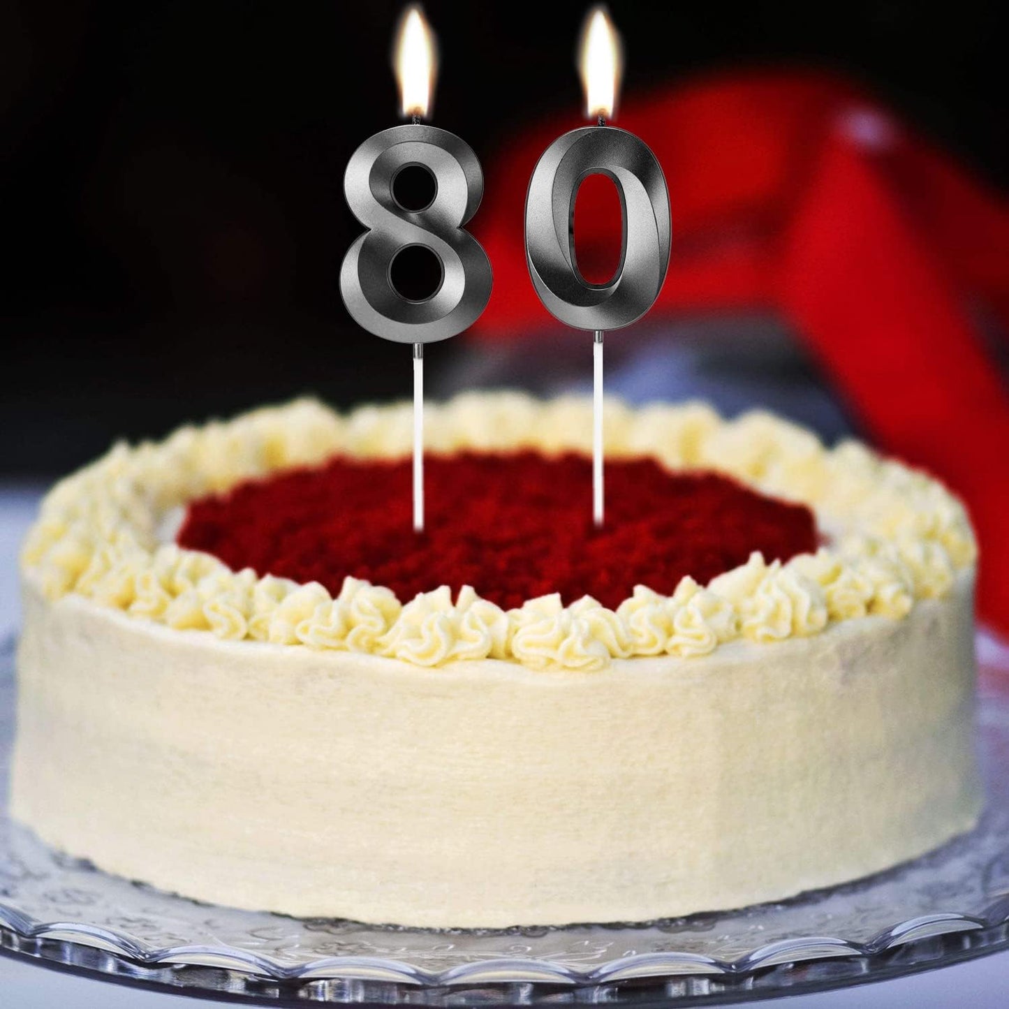 80th Birthday Candles for Cakes Numbers Candle Happy 80 Birthday 3D Designed Wedding Anniversary Party Cake Topper Decorations (80, Black)