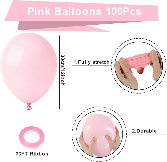 Patimate Pastel Pink Balloons - 100pcs 12 Inch Light Matte Pink Latex Party Balloons for Girls Women Wedding Bridal Baby Shower Gender Reveal Graduation Engagement Birthday Party Decorations