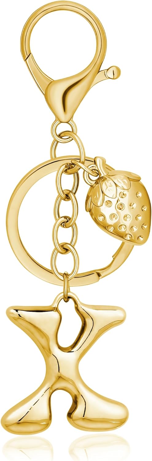 Gold Bubble Heart Initial Bag Charms for Handbags – Cute Initial Letter Keychain for Women, Purse Charms, Gold Gift