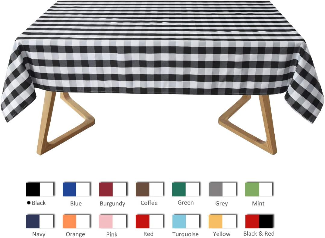 maxmill Checkered Tablecloth Stain Resistant Wrinkle Resistant Spillproof Washable Heavy Weight Table Cloth Gingham for Dining Room and Outdoor Use, Rectangle 60 x 140 Inch Black and White